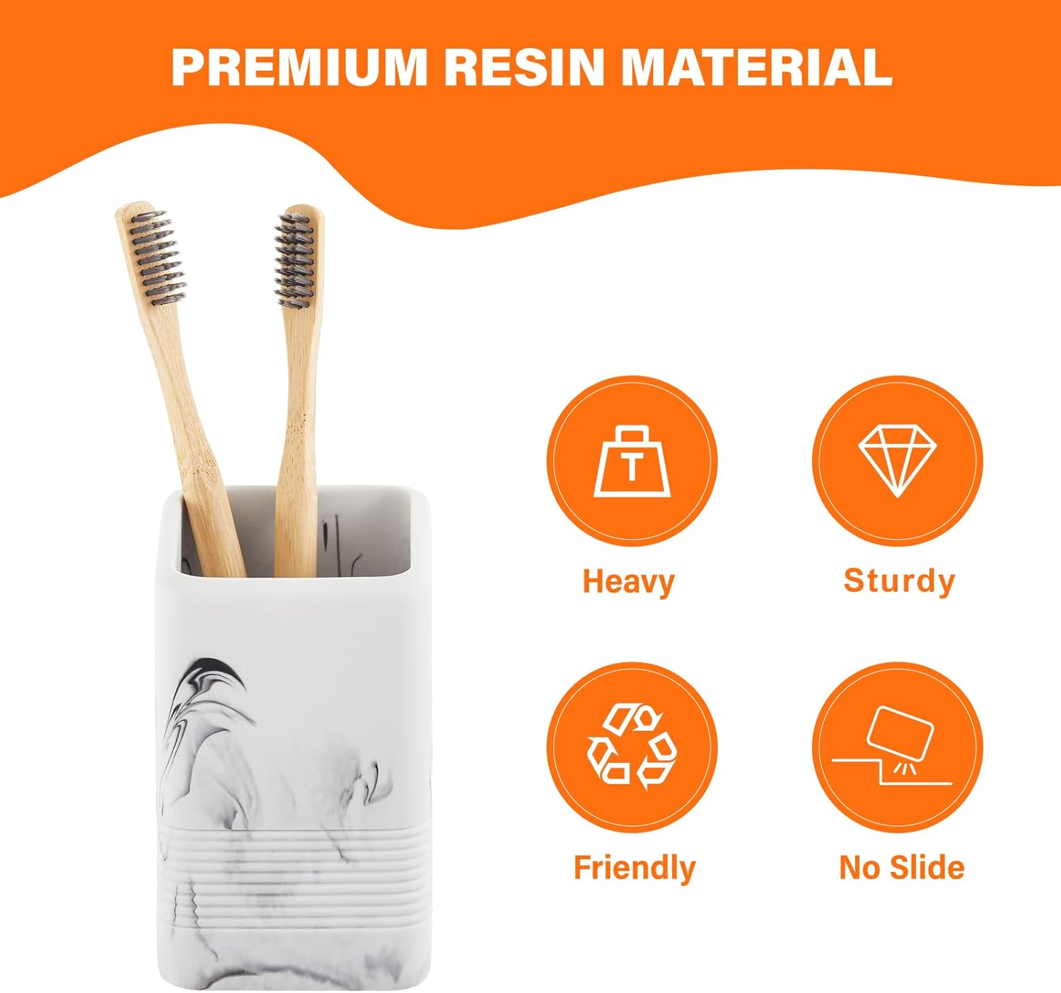 2PCS Resin Toothbrush Holder Set with Marble Design