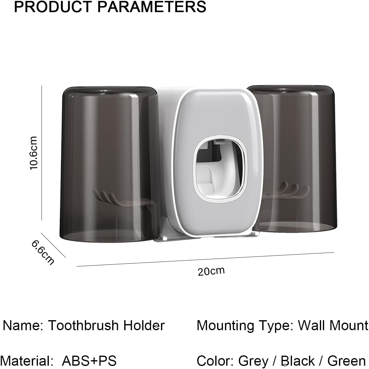 MYLAMZAL Toothbrush Holder with 2 Cups and Suction Mount - Grey
