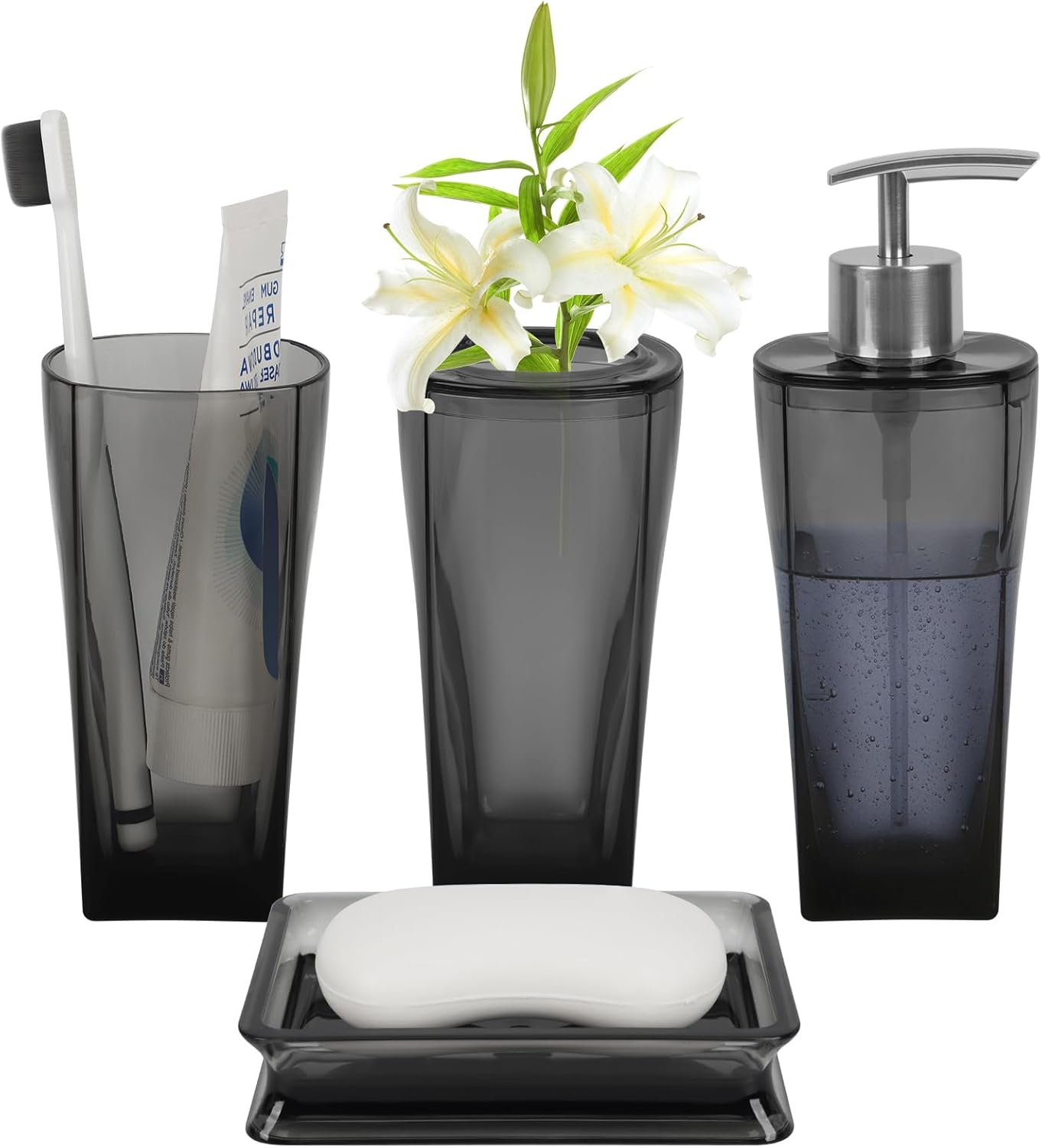 4PCS Clear Black Bathroom Accessories Set 1