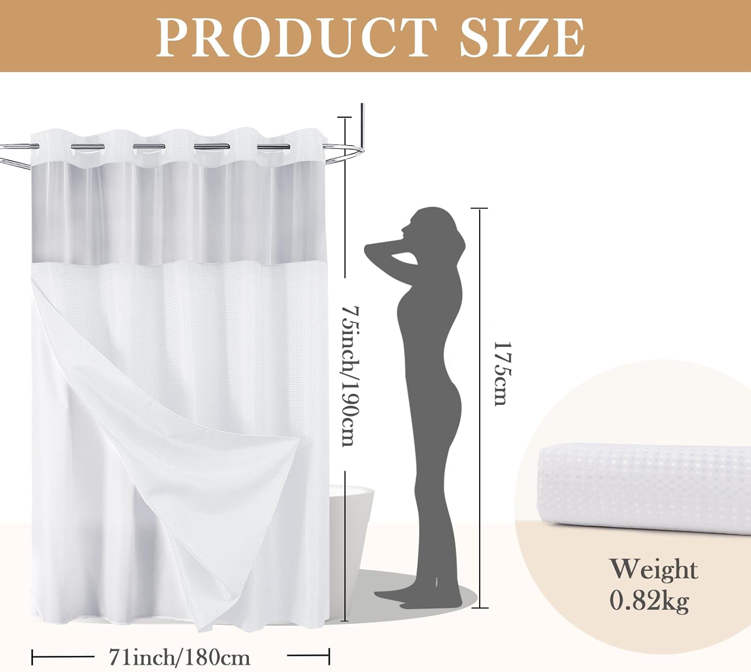 ADABOO Clear Shower Curtain with Snap-in Liner Set 1