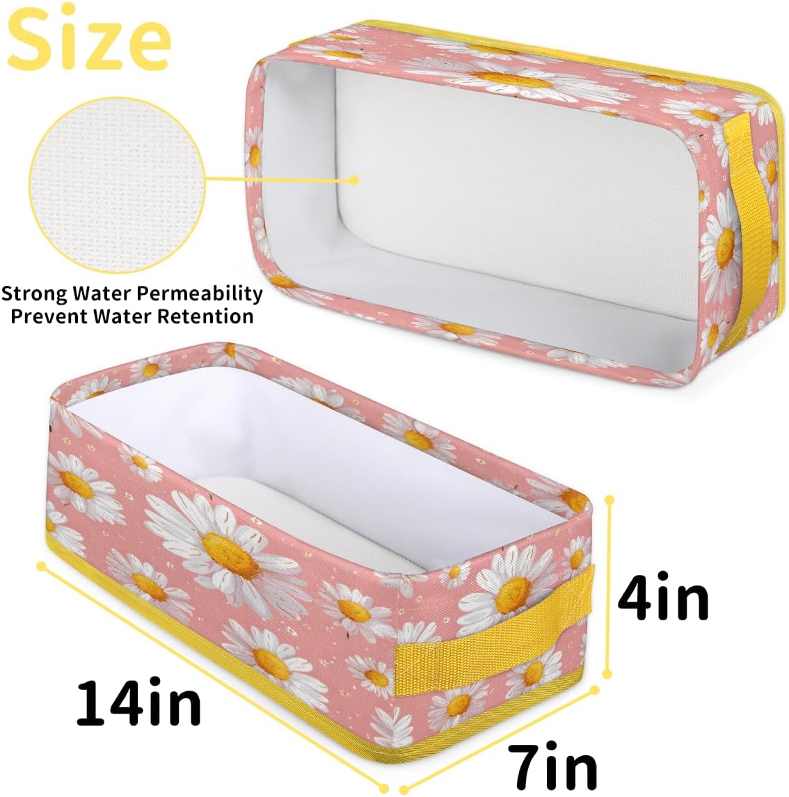 Daisy Spring Flower Toilet Paper Basket with Handle for Bathroom Storage