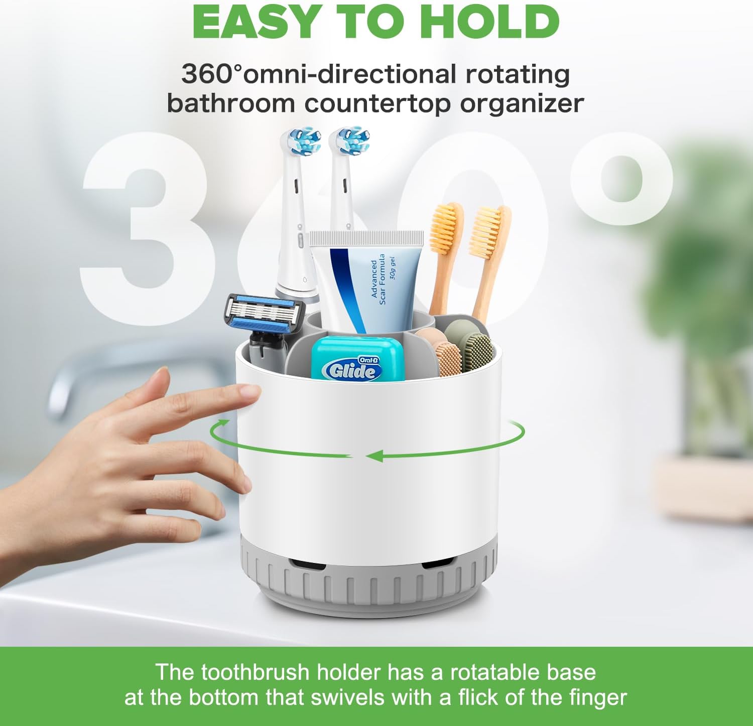 GFWARE 6-Slot Rotating Toothbrush Holder for Bathroom Countertop Storage