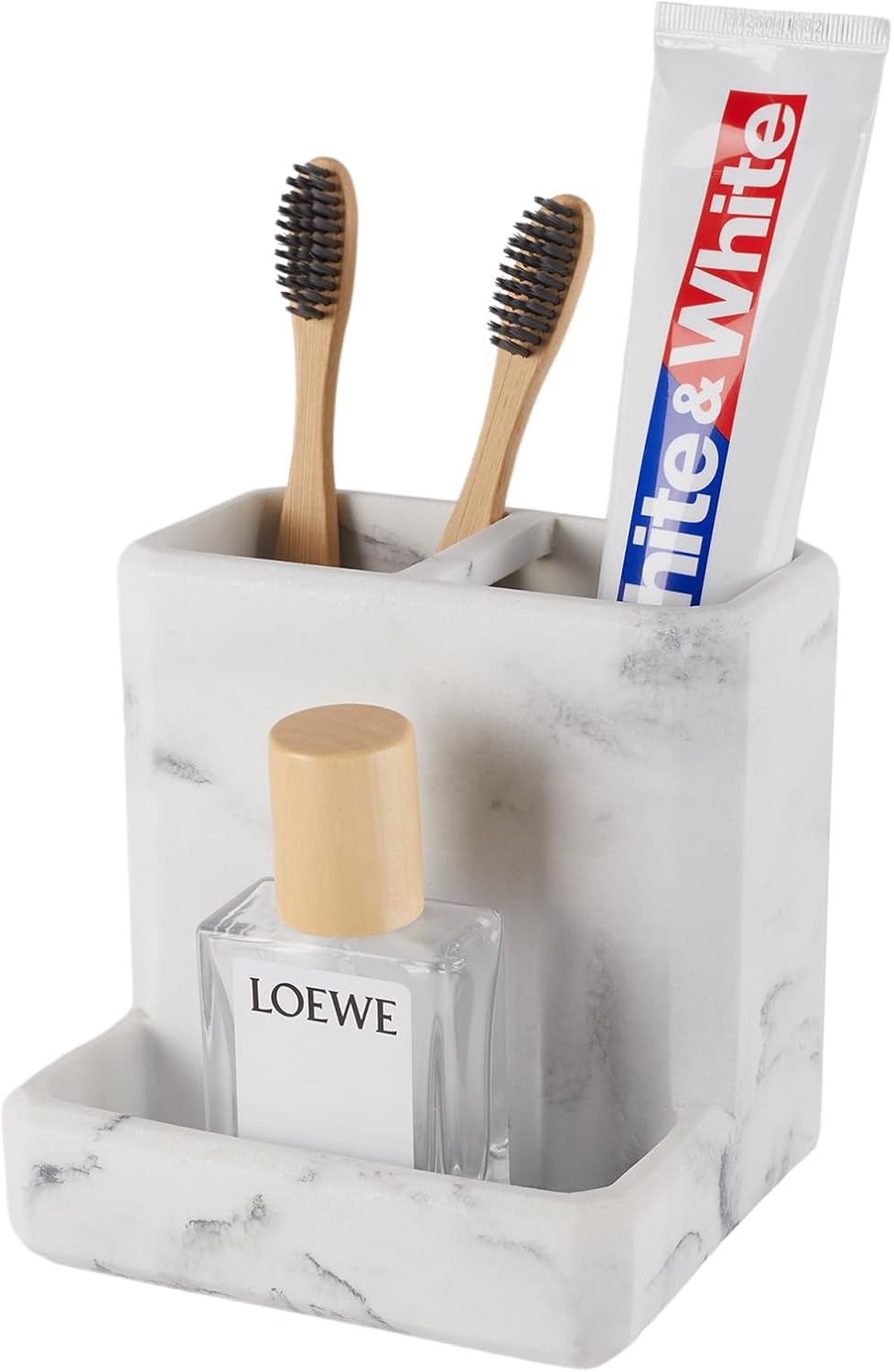 SZYRL Toothbrush Holder with 3 Compartment Storage