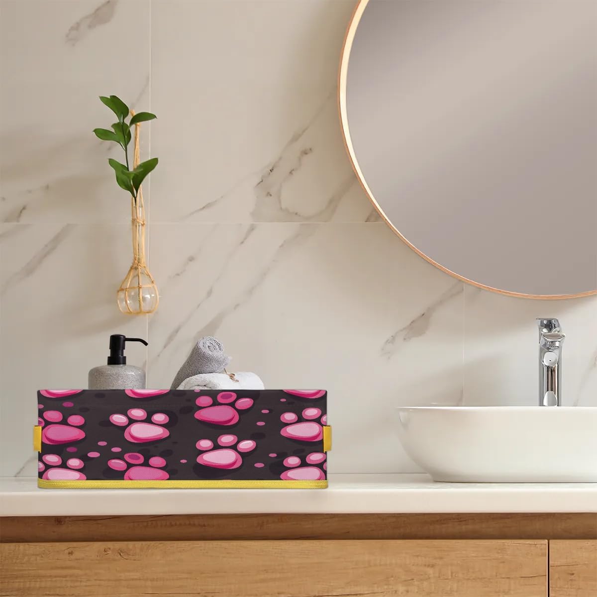 Tablerazzi Dog Paw Print Toilet Paper Basket with Handle