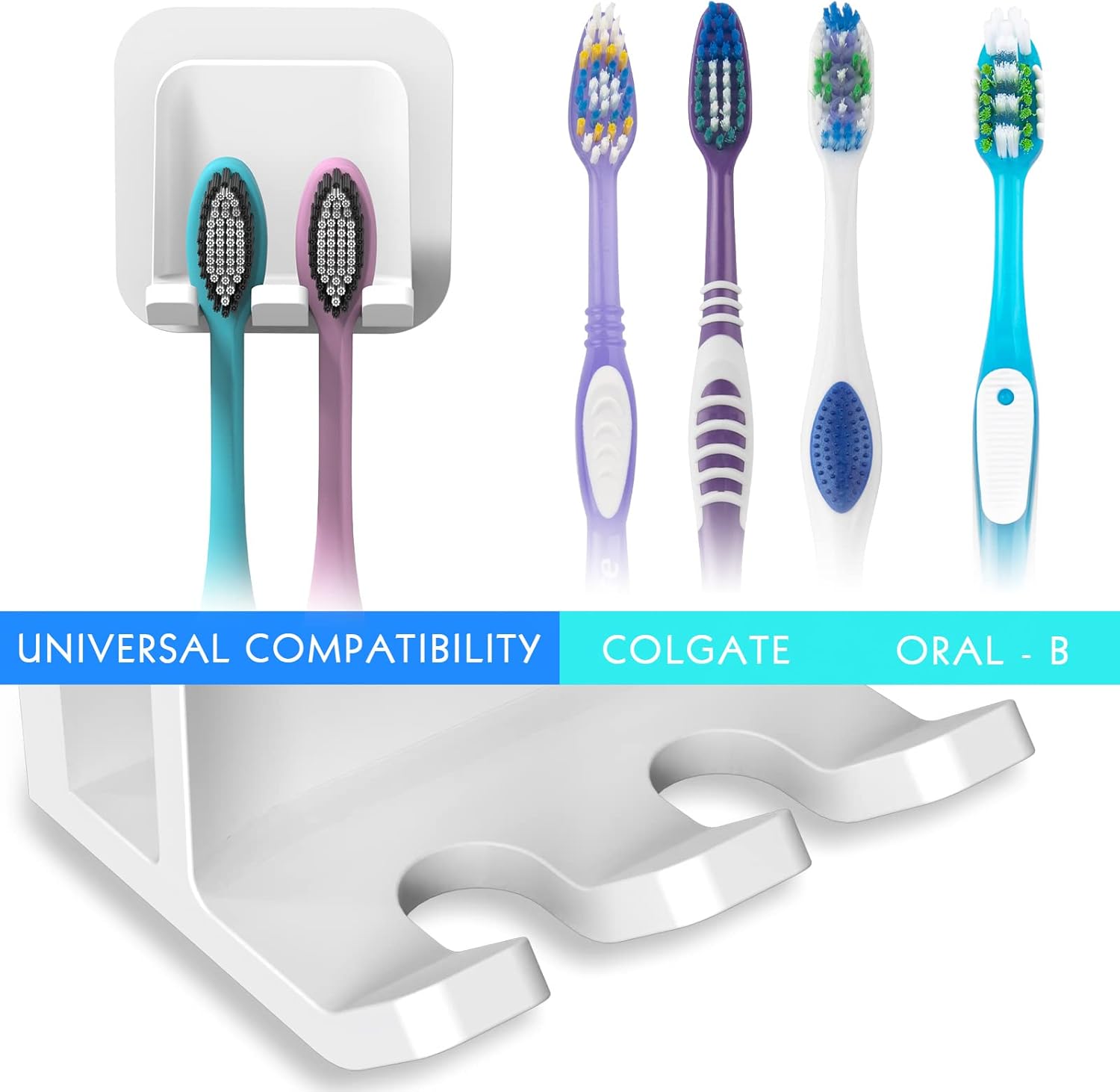 2 PCS Self-Adhesive Toothbrush Holders Wall Mounted