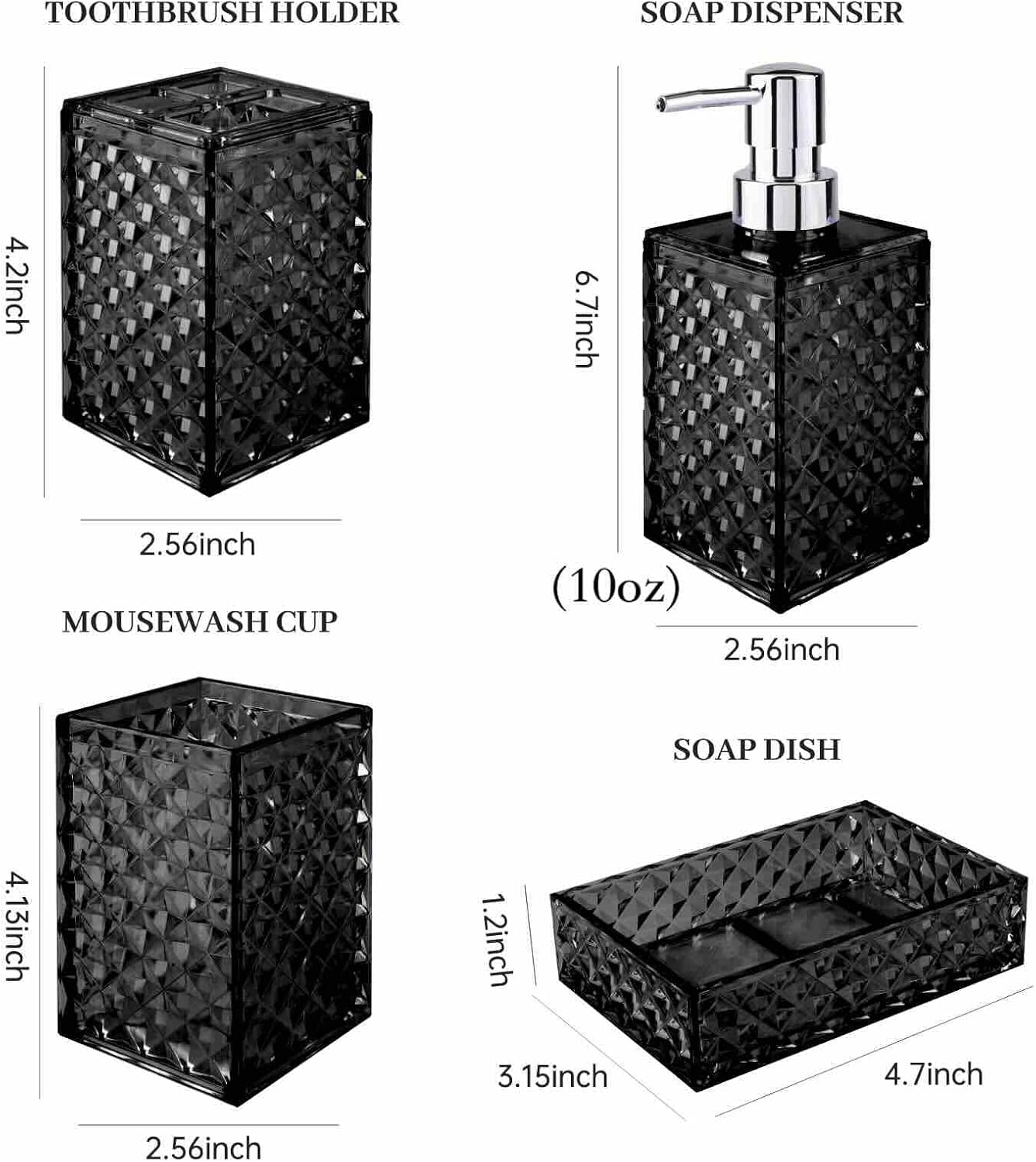 Modern Bathroom Accessory Set with Grid Pattern Black