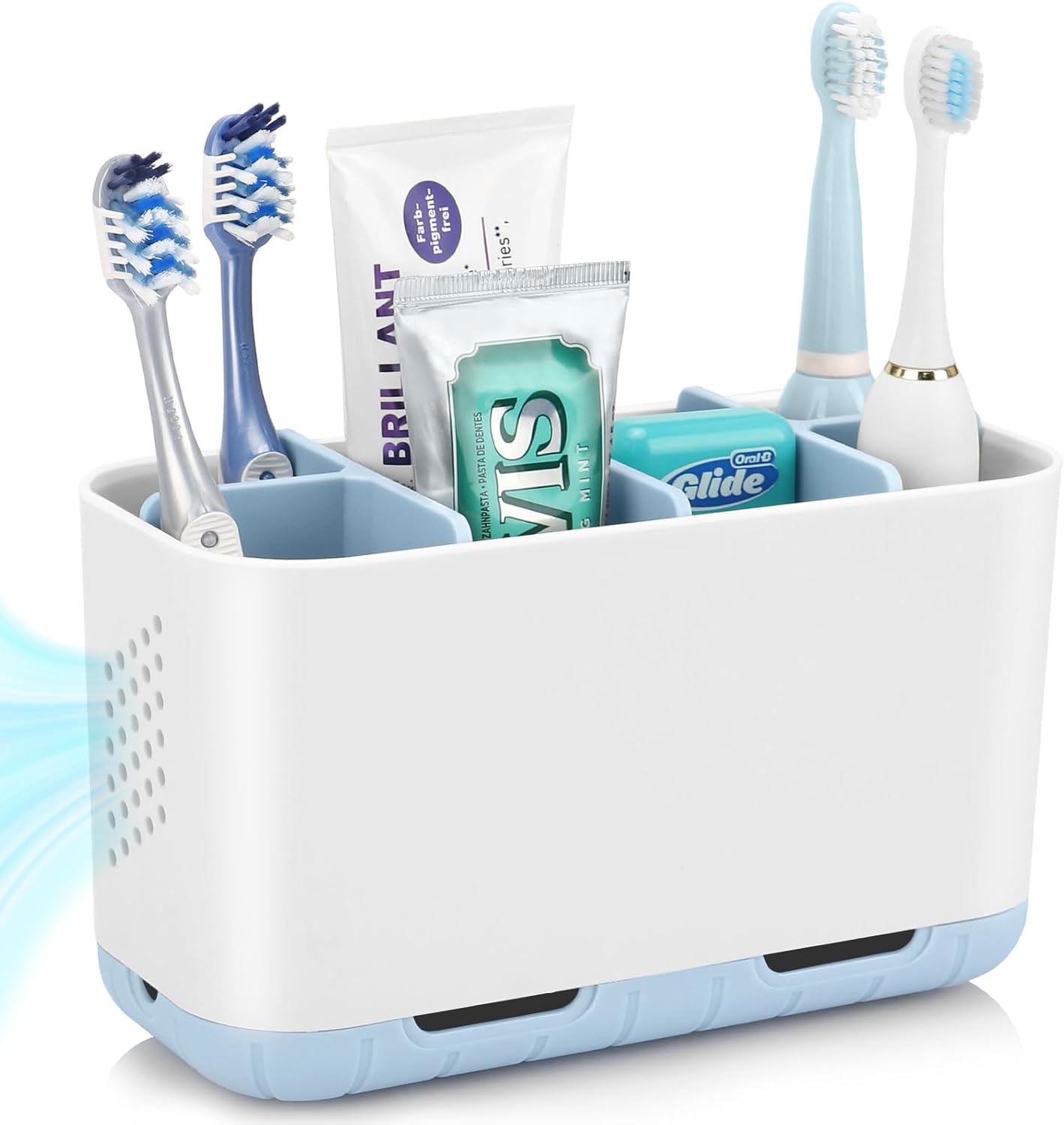 Boperzi 6-Slot Toothbrush Holder with Drainage and Anti-Slip Design