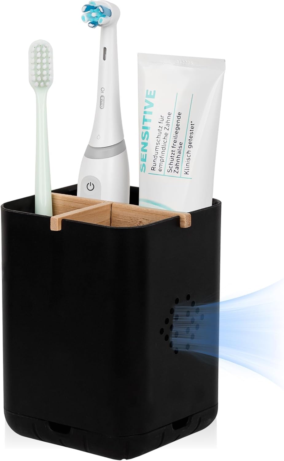 Durable Toothbrush Holder with 3 Slots - Black