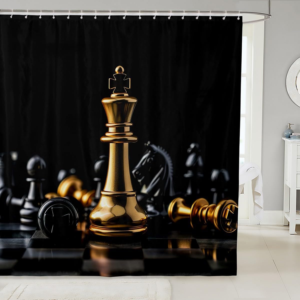 Feelyou Chess Bath Curtain Set for Kids 72x78