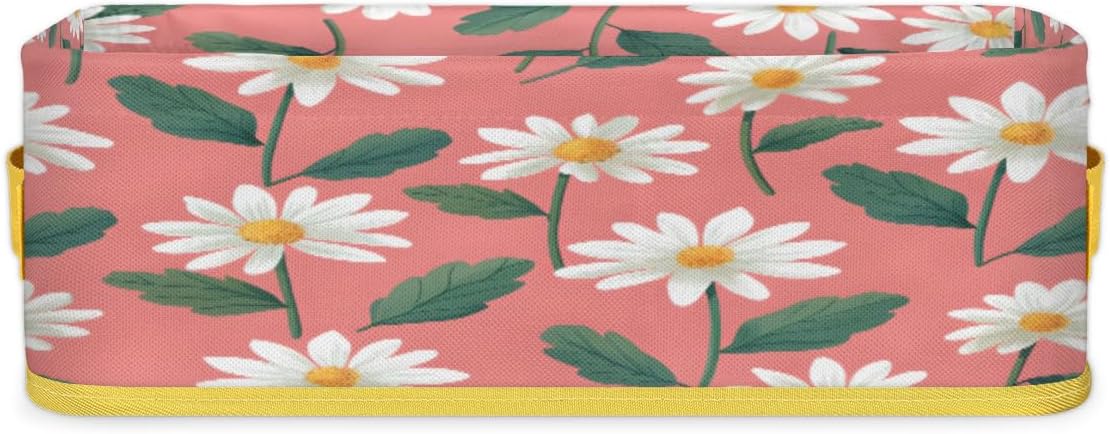 Floral Daisy Toilet Paper Basket with Handle for Bathroom Storage
