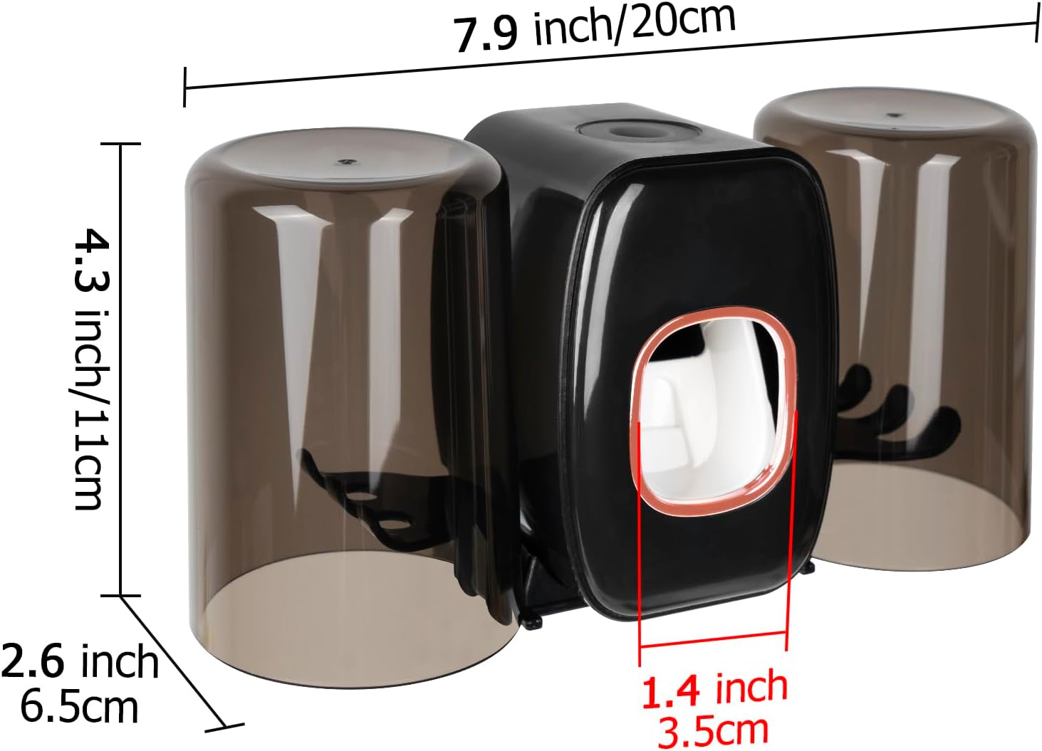 LUEXBOX 4 Slots Wall Mounted Toothbrush Holder with Cover - Black