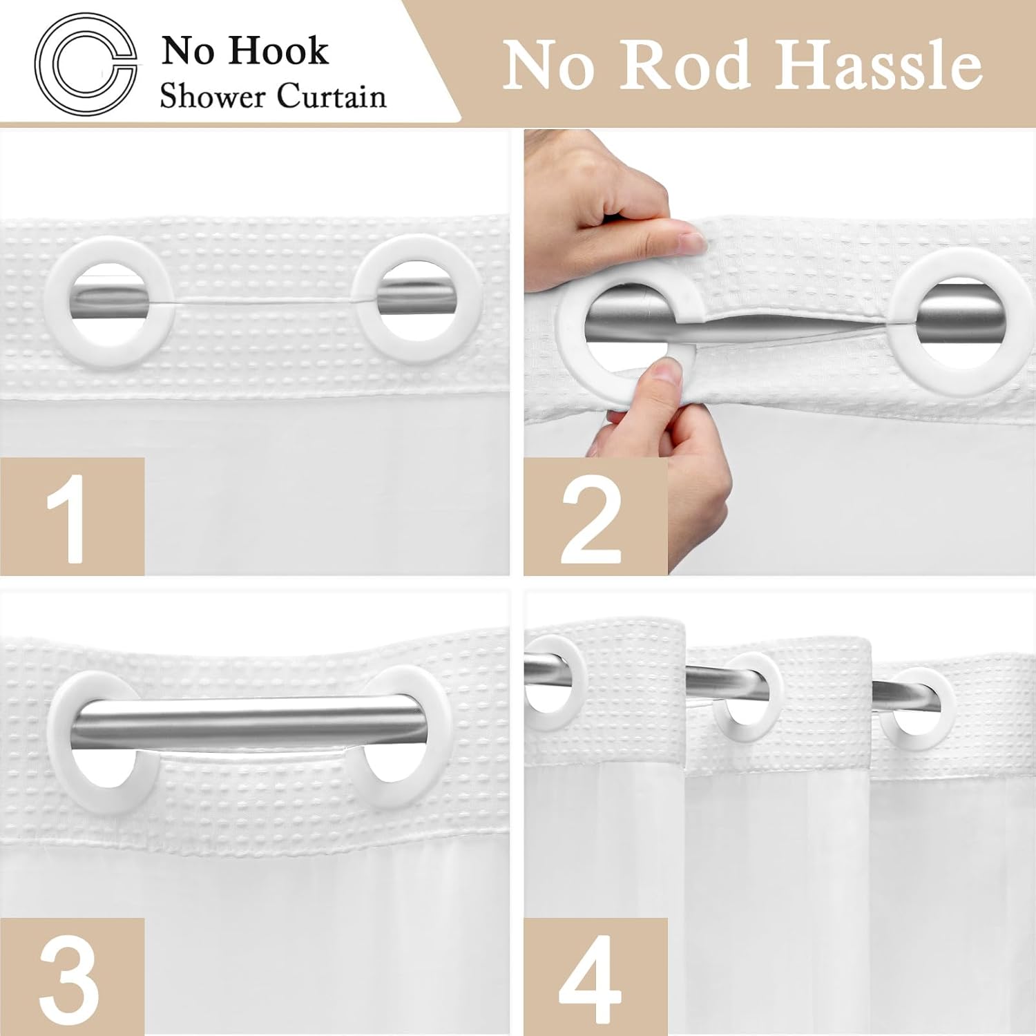SMTHOM No Hook Shower Curtain Set 75x72