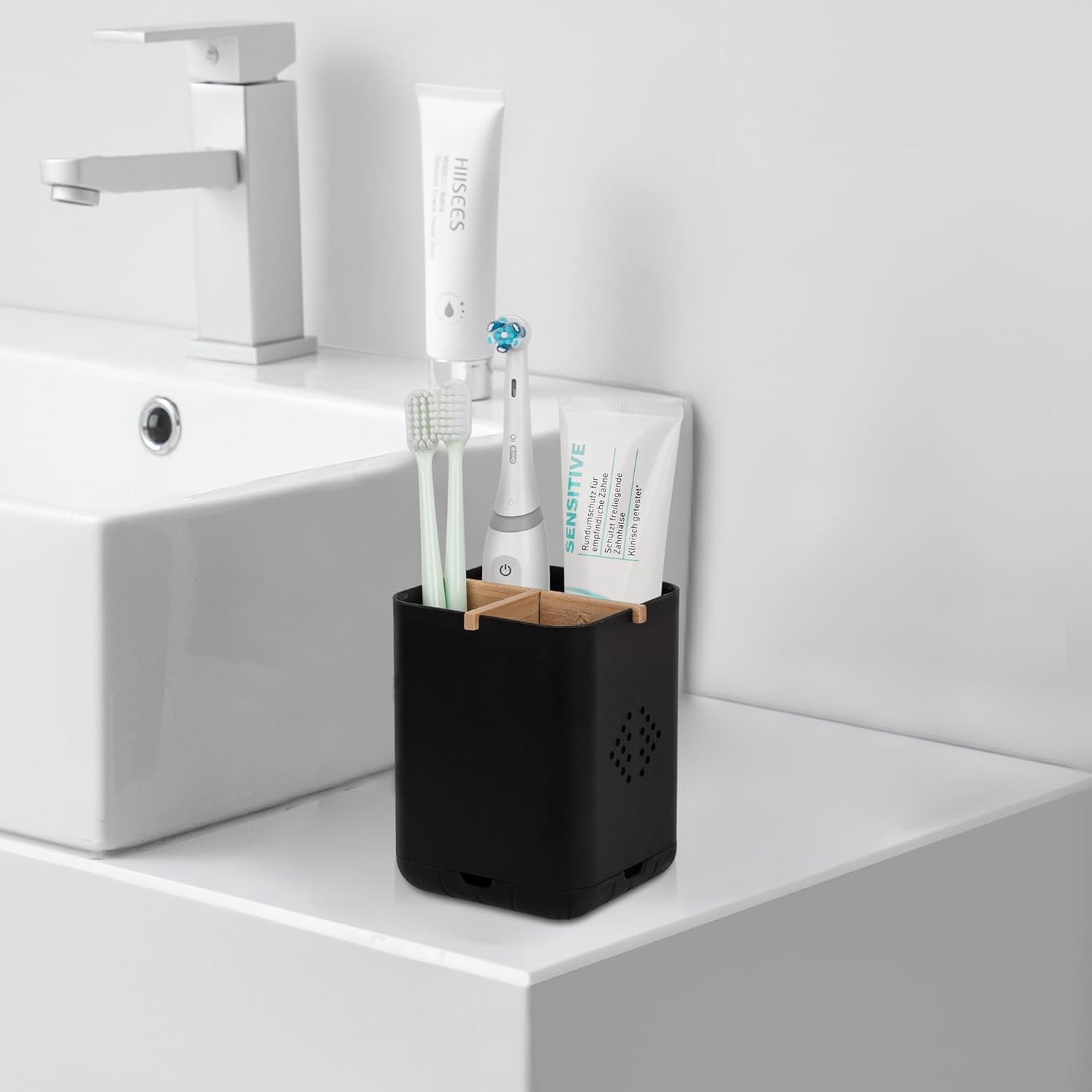 Durable Toothbrush Holder with 3 Slots - Black