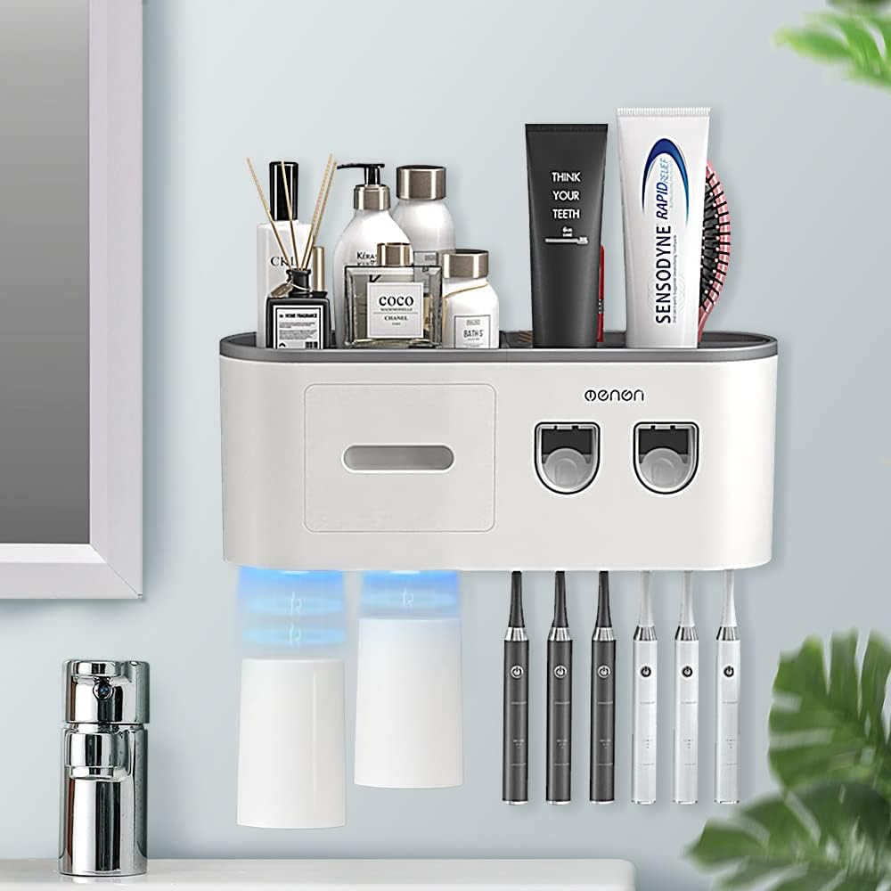 BHeadCat Toothbrush Holder with Toothpaste Dispensers and Storage
