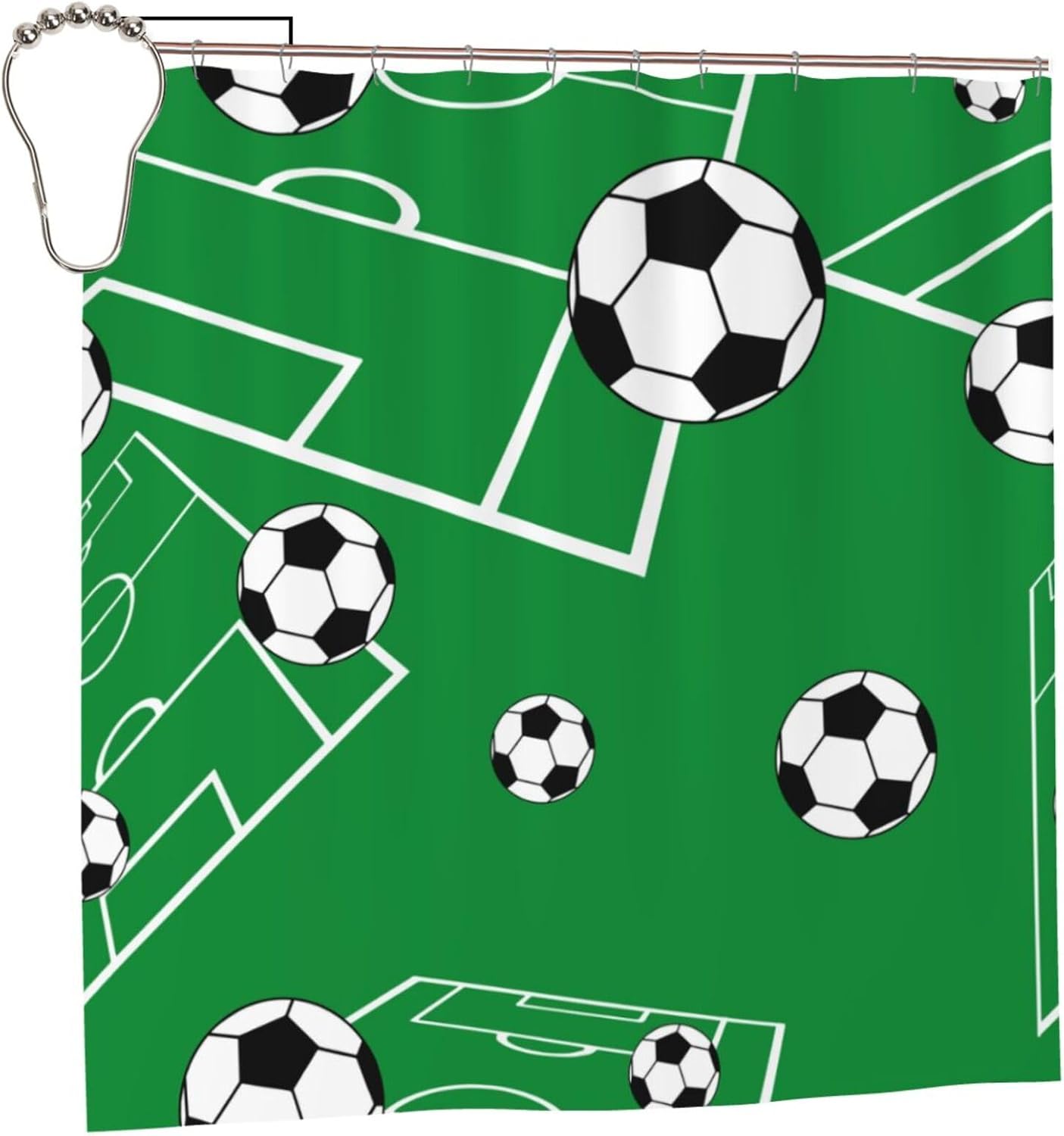 Shower Curtain 72x72 Inches Soccer Ball Design Green