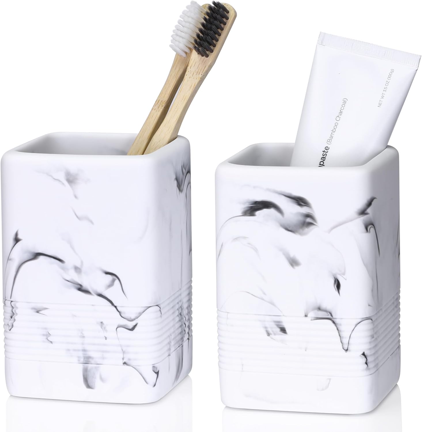 2PCS Resin Toothbrush Holder Set with Marble Design