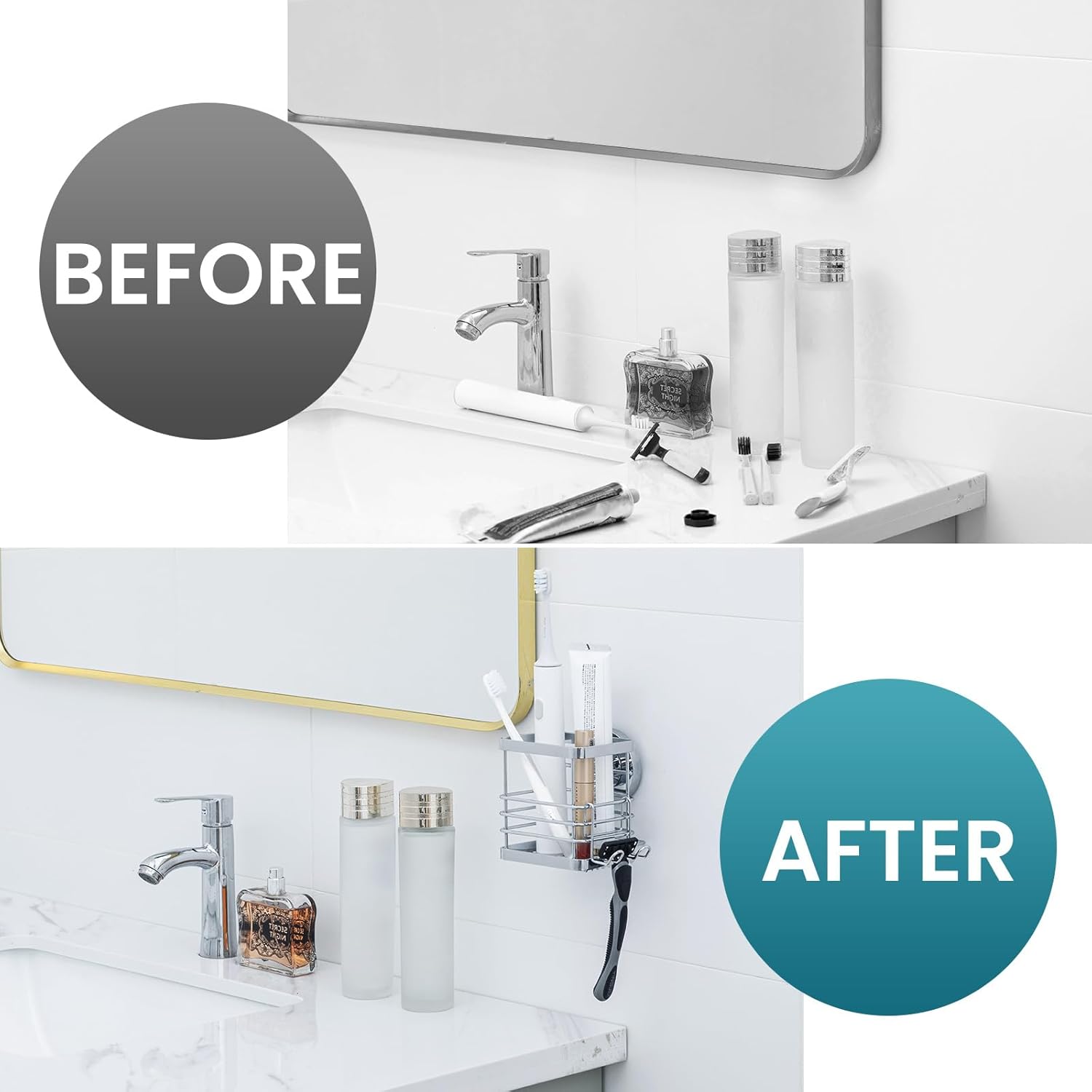 TAILI Suction Cup Toothbrush Holder No Drilling Stainless Steel Waterproof Removable Silver