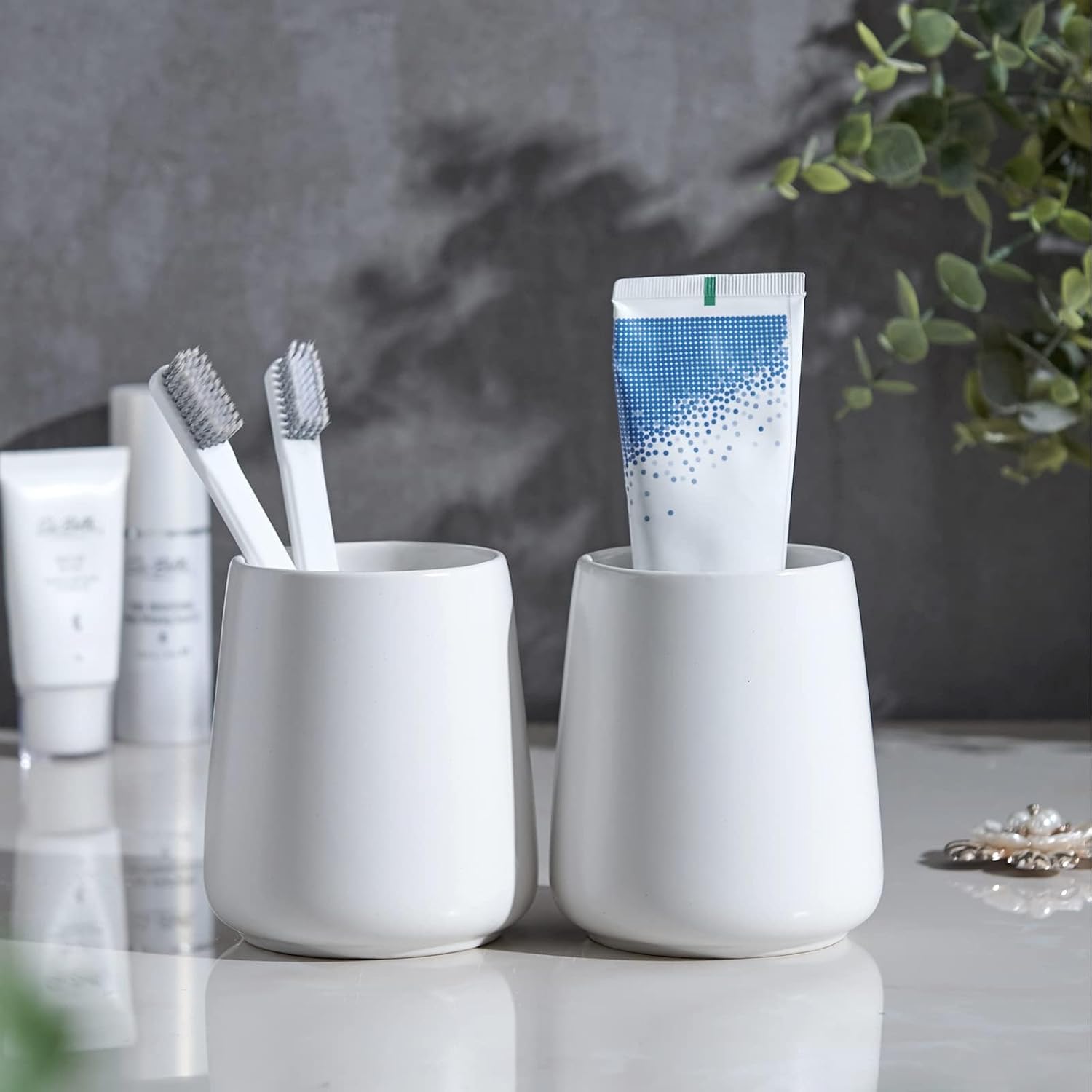 Eyrozia White Ceramic Toothbrush Holder for Bathroom