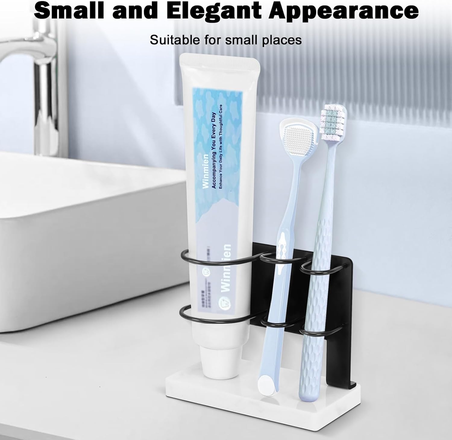 Winmien Toothbrush Holder with Marble Base 3 Slots Matte Black