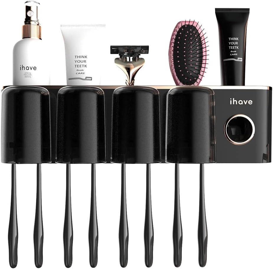 iHave Toothbrush Holder with Dispenser and Storage
