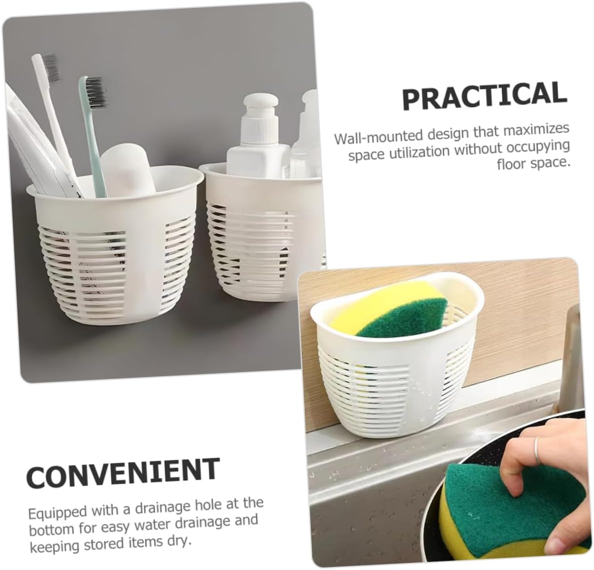 NAMOARLY 4pcs White Wicker Shower Storage Basket Drill-Free Wall Organizer