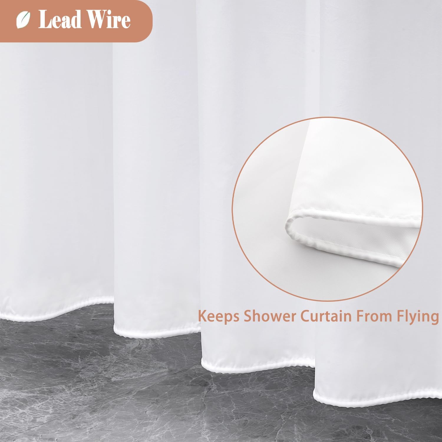 UFRIDAY 48x72 Inch White Shower Curtain with 8 Hooks