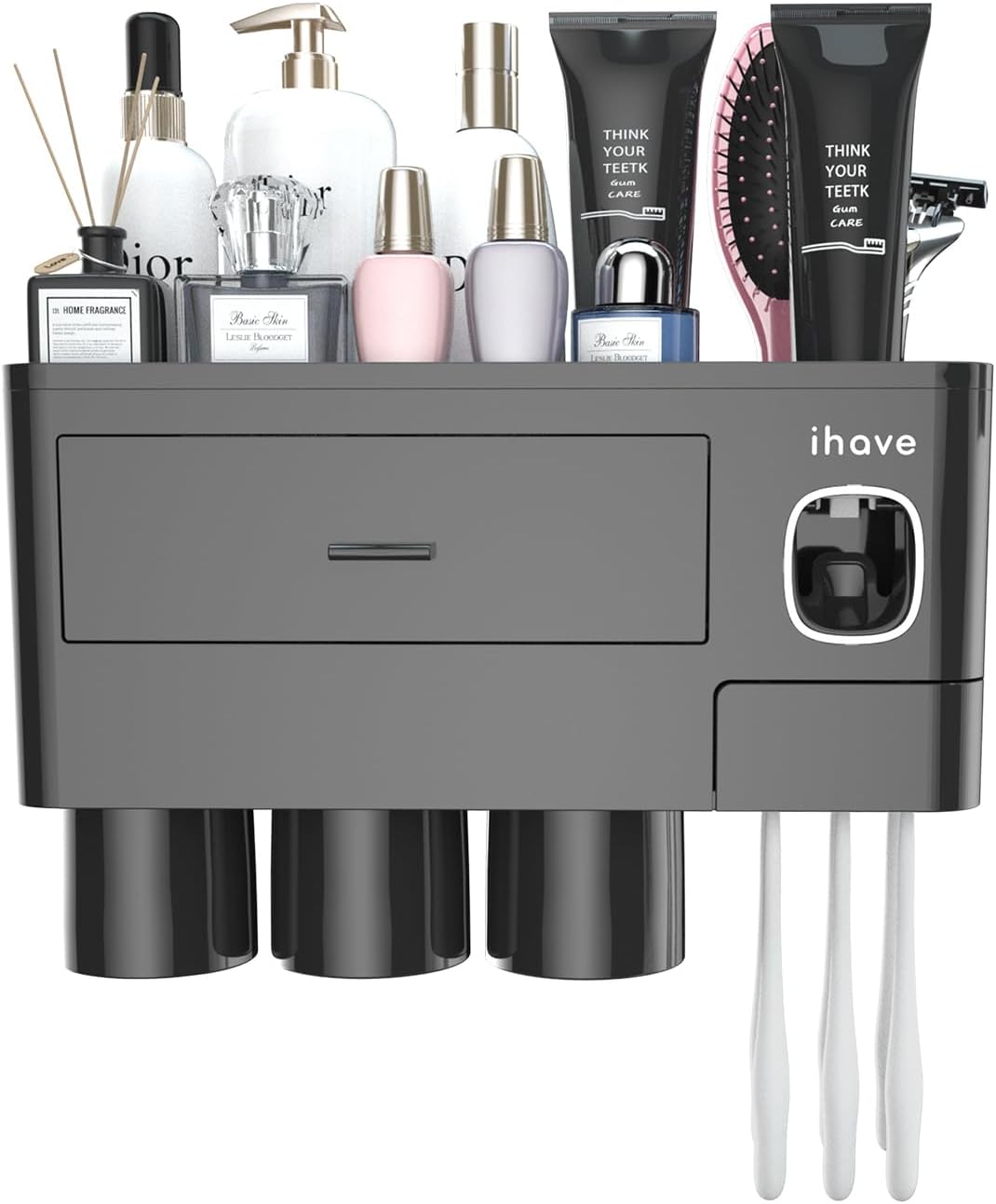 iHave Wall Mounted Toothbrush Holder with Dispenser and Drawer