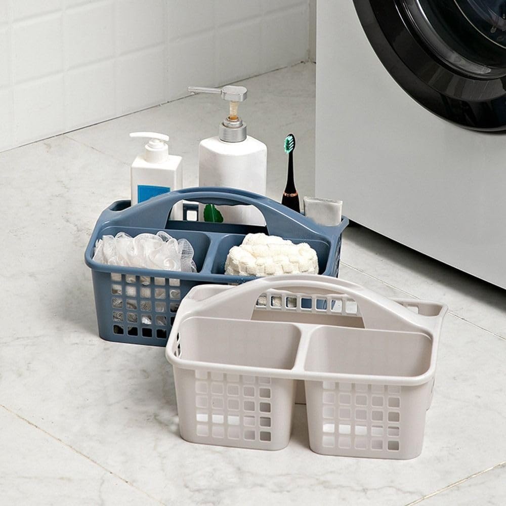 Plastic Shower Basket with Compartments and Handle - White