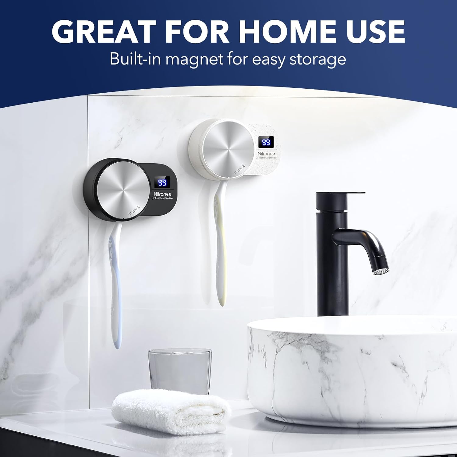 UV Toothbrush Cleaner Holder with Fan and Digital Display