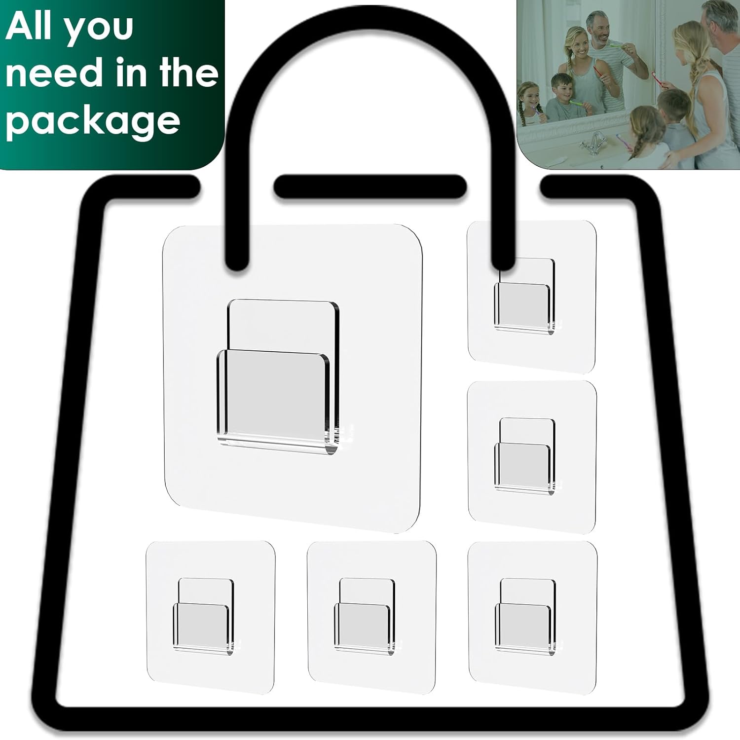 Jovware Adhesive Shower Caddy Hooks - 6 Pack Strong Transparent Flat Hooks