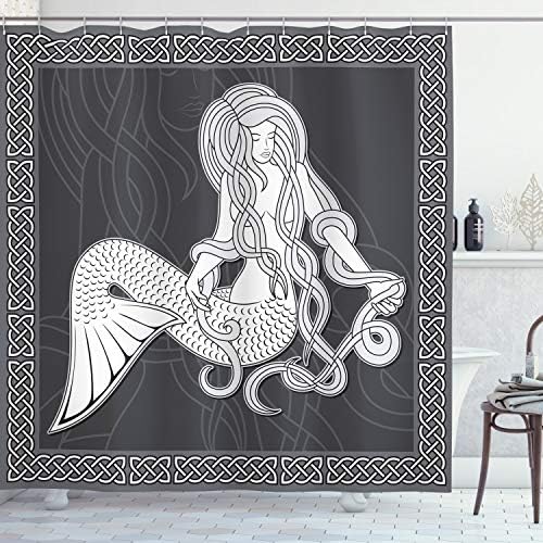 Ambesonne Mermaid Shower Curtain with Celtic Hooks