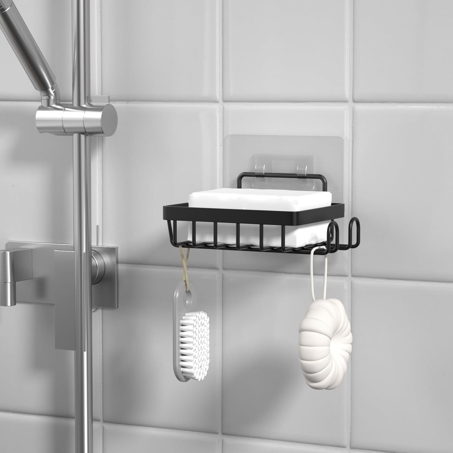 Adhesive Soap Bar Holder with 2 Hooks for Shower Wall 1
