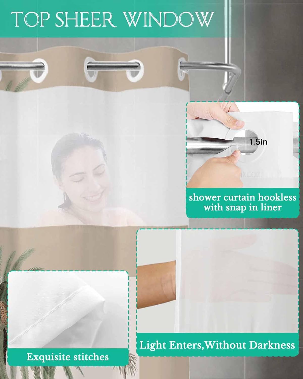 Prime Leader No Hook Geometric Shower Curtain Set 72x72 1