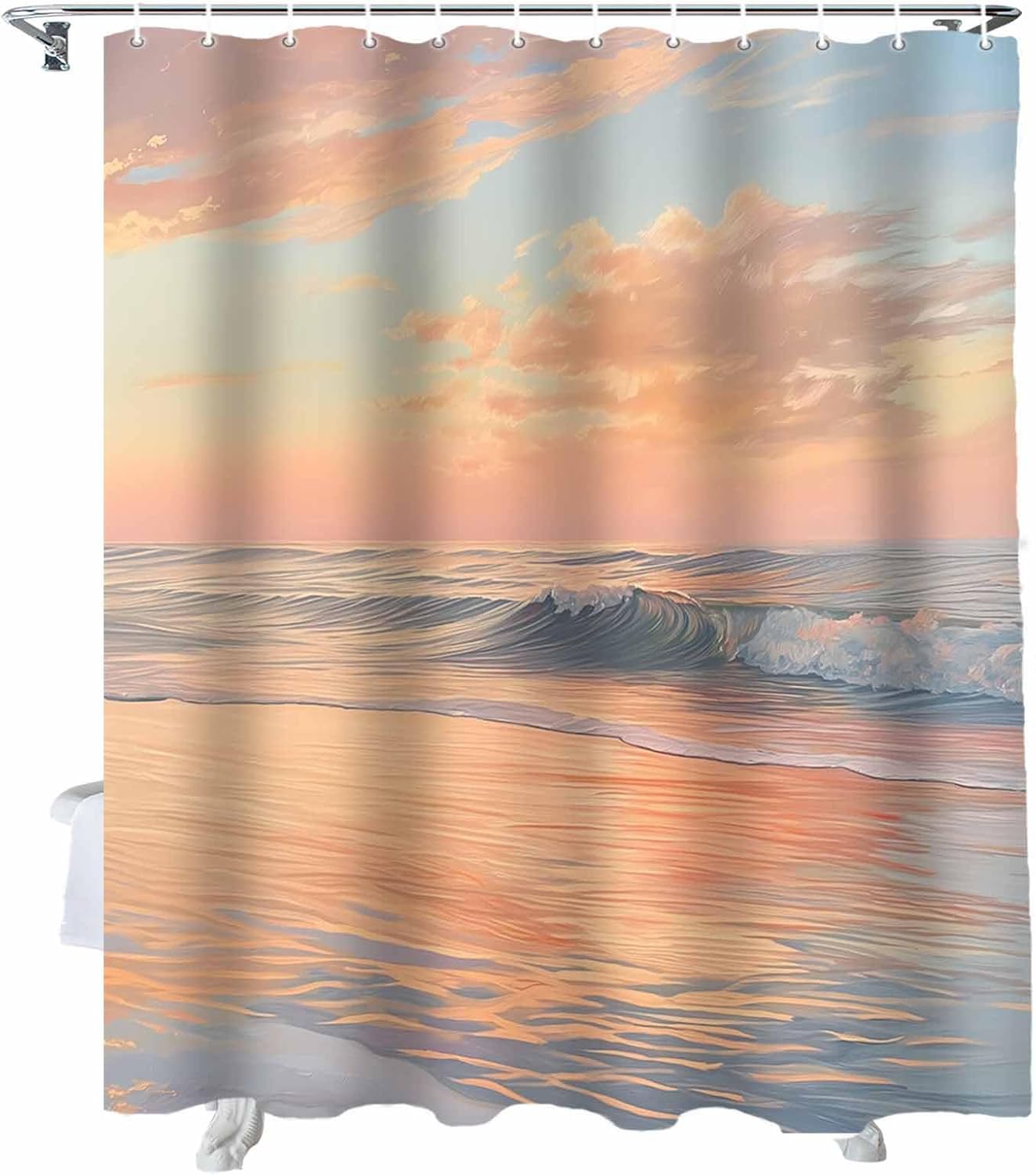 72 Sunset Beach Shower Curtain Set with 12 Hooks