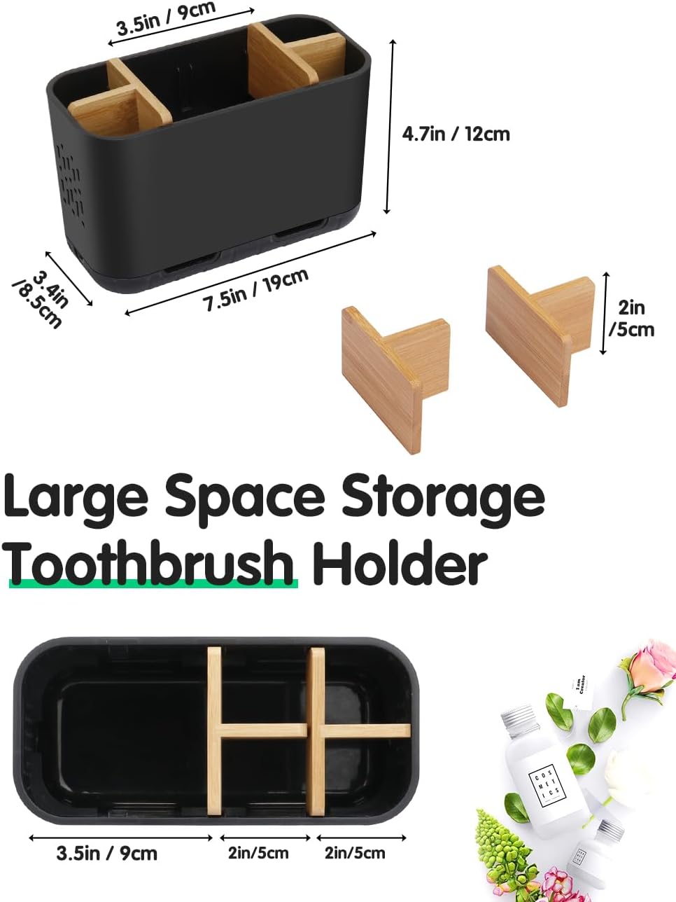 GFWARE Matte Black Toothbrush Holder Set with Drainage and Ventilation