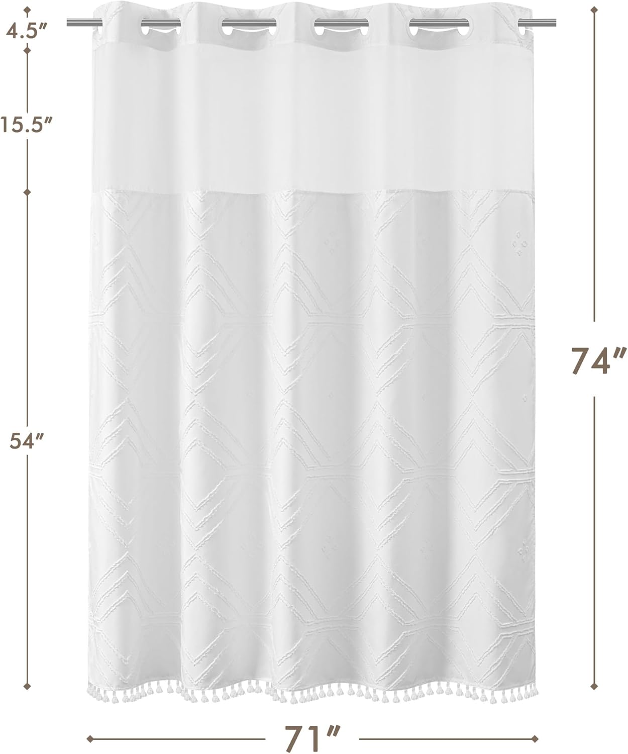 ROSERY Boho Farmhouse Shower Curtain Set with Tassel and Snap-in Liner