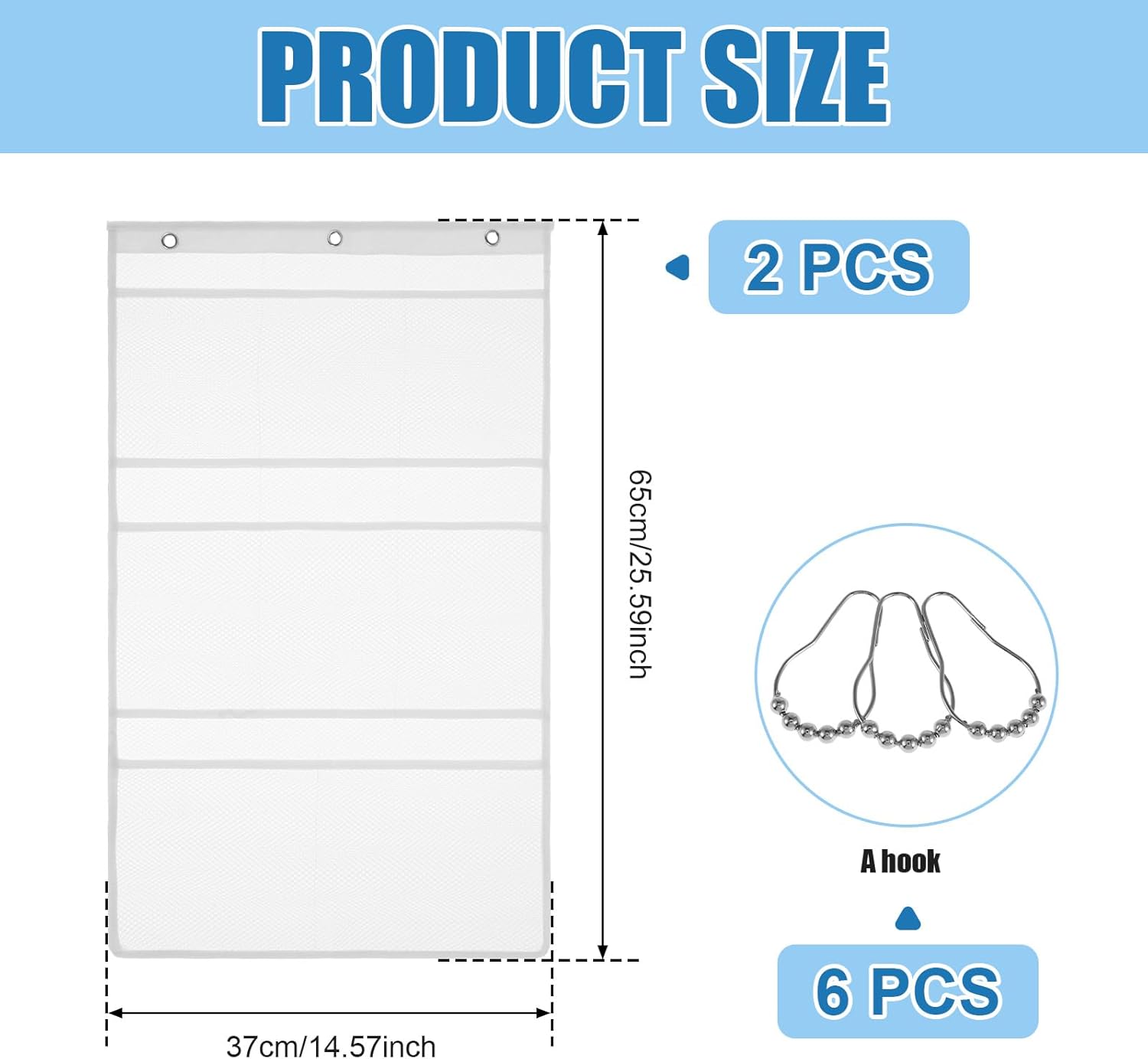 Mesh Shower Caddy with 8 Pockets 255x145in 2 PCS
