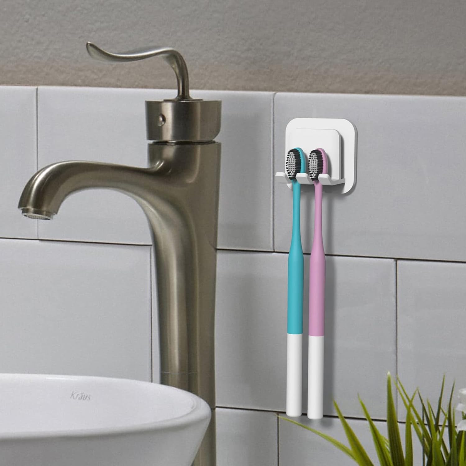 2 PCS Self-Adhesive Toothbrush Holders Wall Mounted