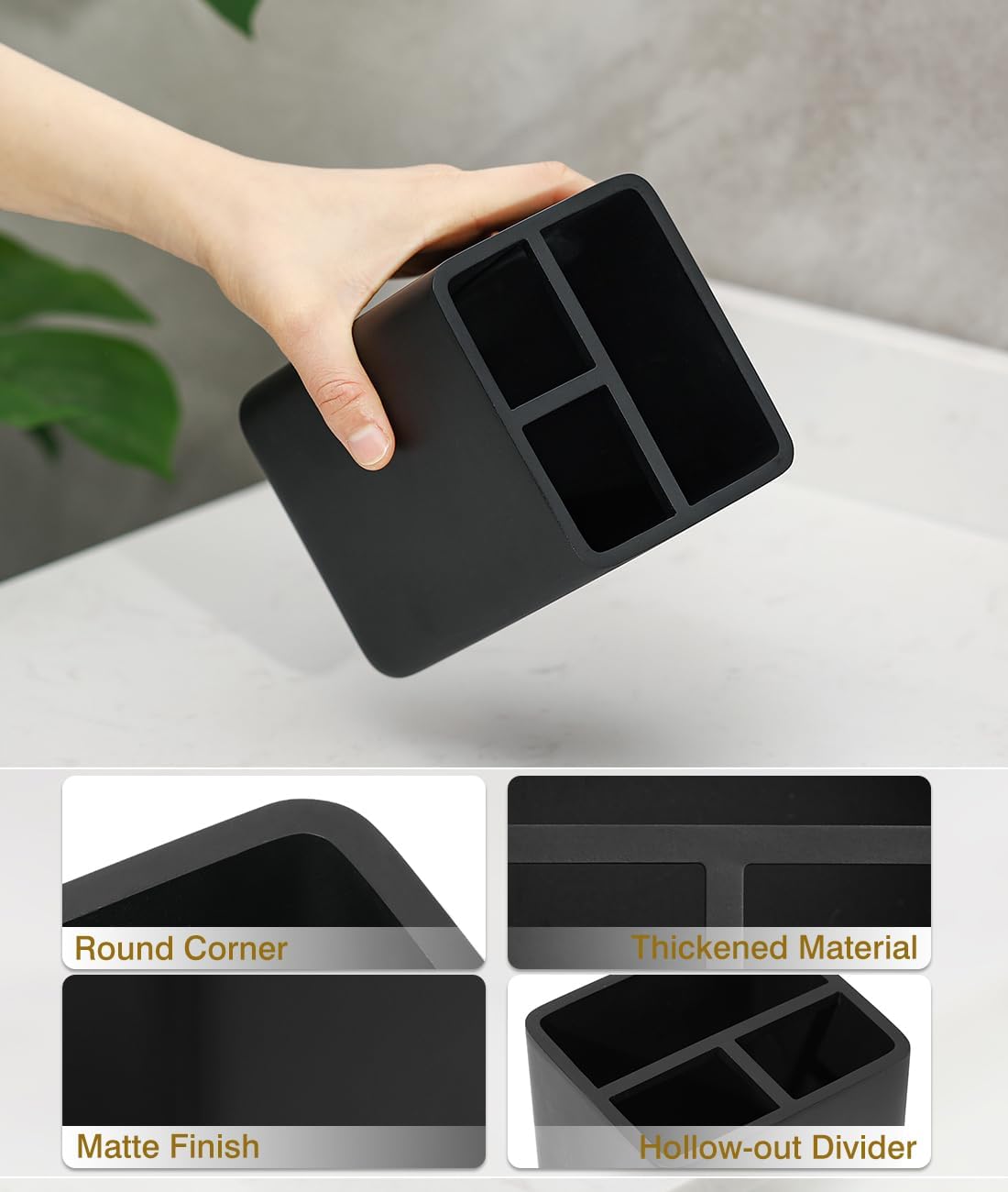 Luxspire 3 Slots Toothbrush Holder Matte Black