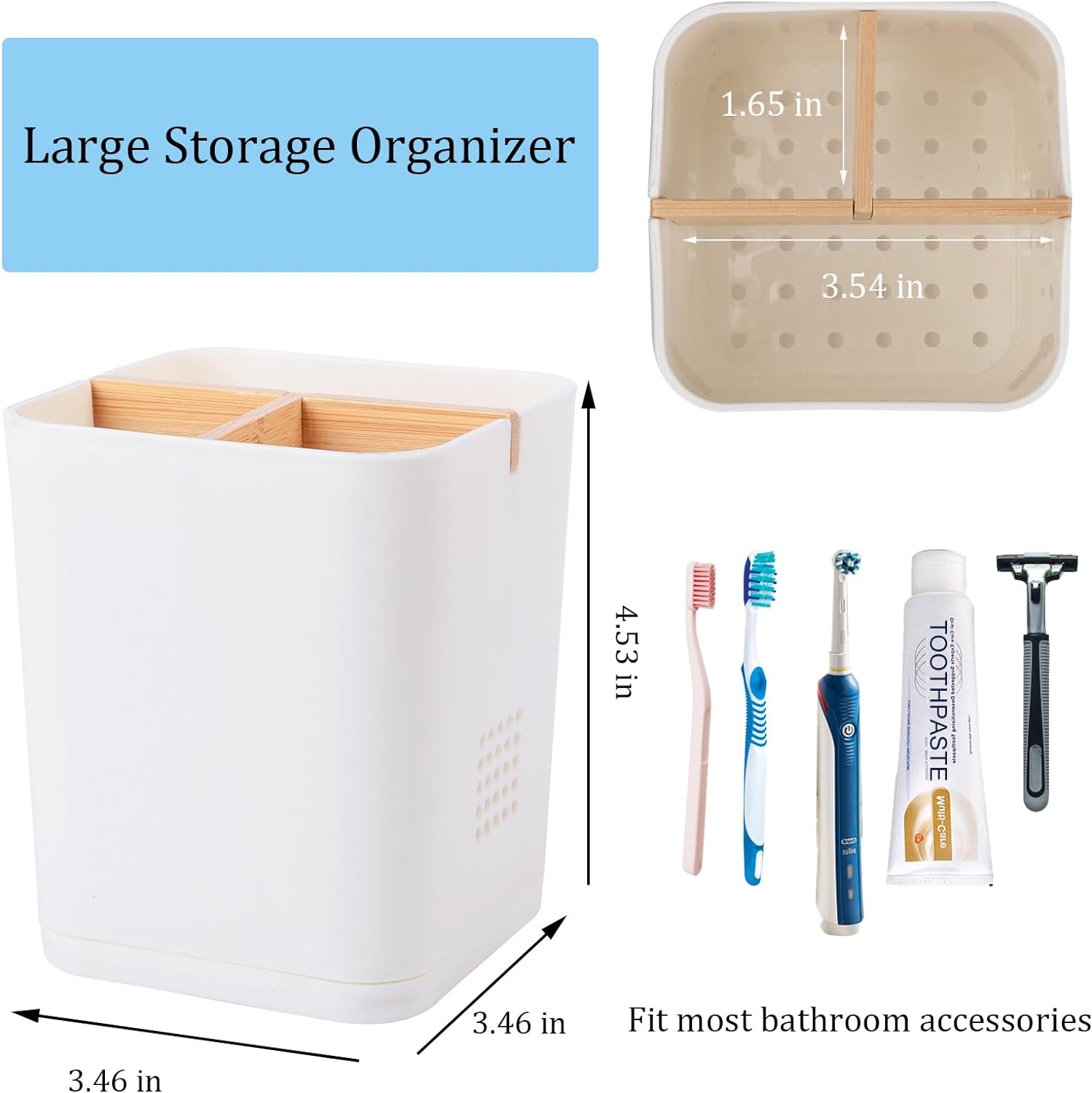 Heagoale 3 Slots Electric Toothbrush Holder with Bamboo Dividers
