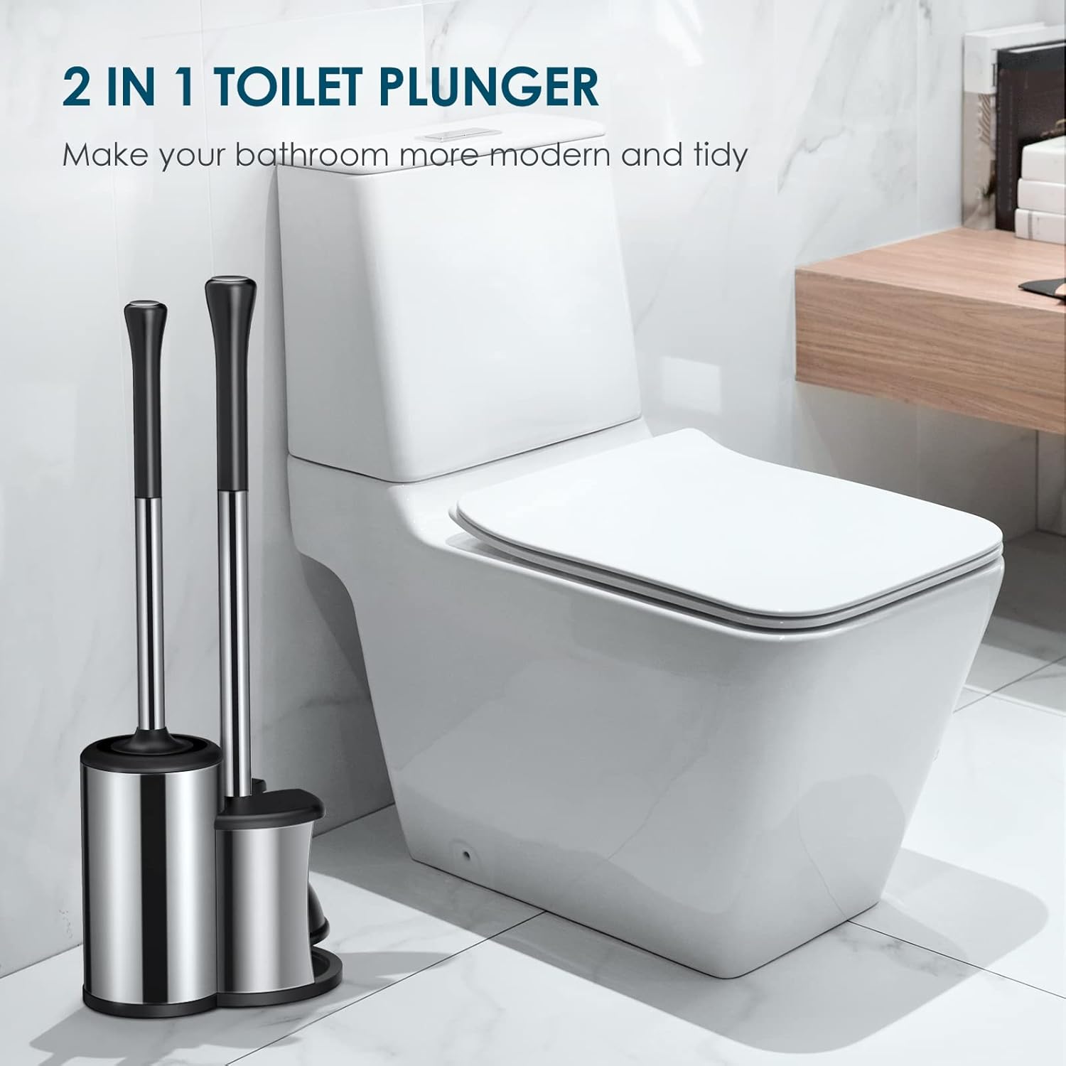 Roleader Toilet Plunger Brush Set with Covered Caddy