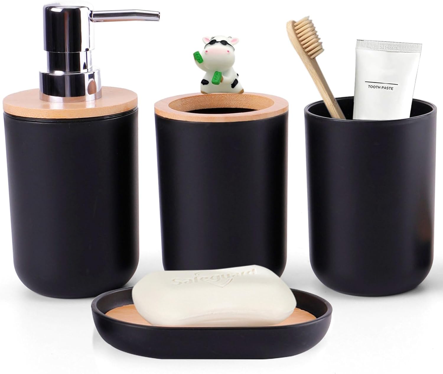 YugFmor Black Bathroom Accessories Set with Soap Dispenser and Toothbrush Holder