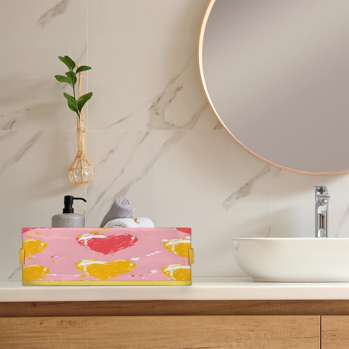 Hearts Pattern Toilet Paper Storage Basket with Handle