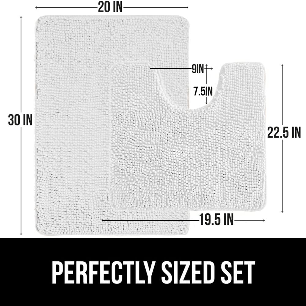 GORILLA GRIP White Bath Bundle with 30x20 Mat 72x78 Shower Curtain