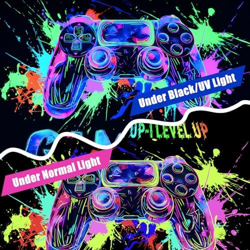 Likiyol 4 Pcs UV Reactive Blacklight Shower Curtain Set with Rugs