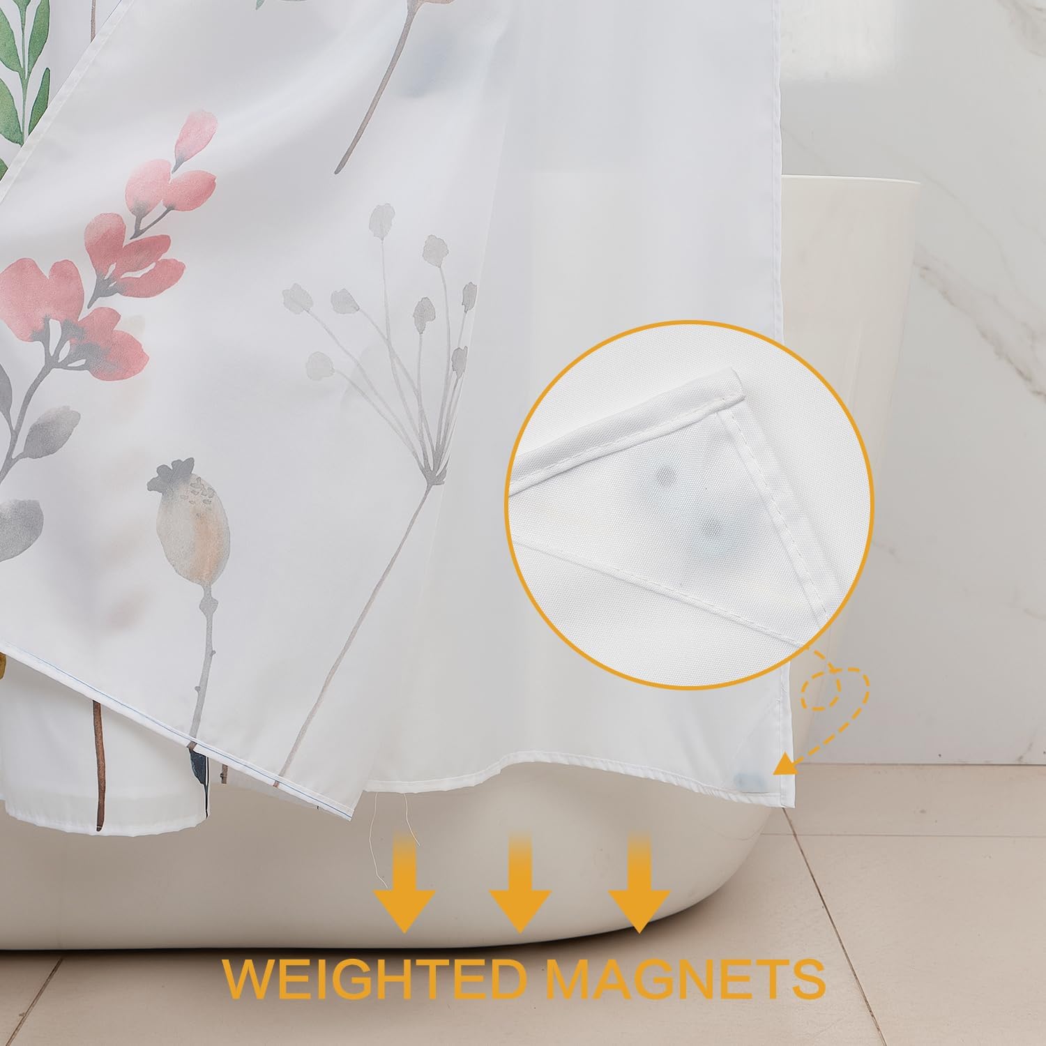 DASHAN Floral Shower Curtain with Snap-in Liner