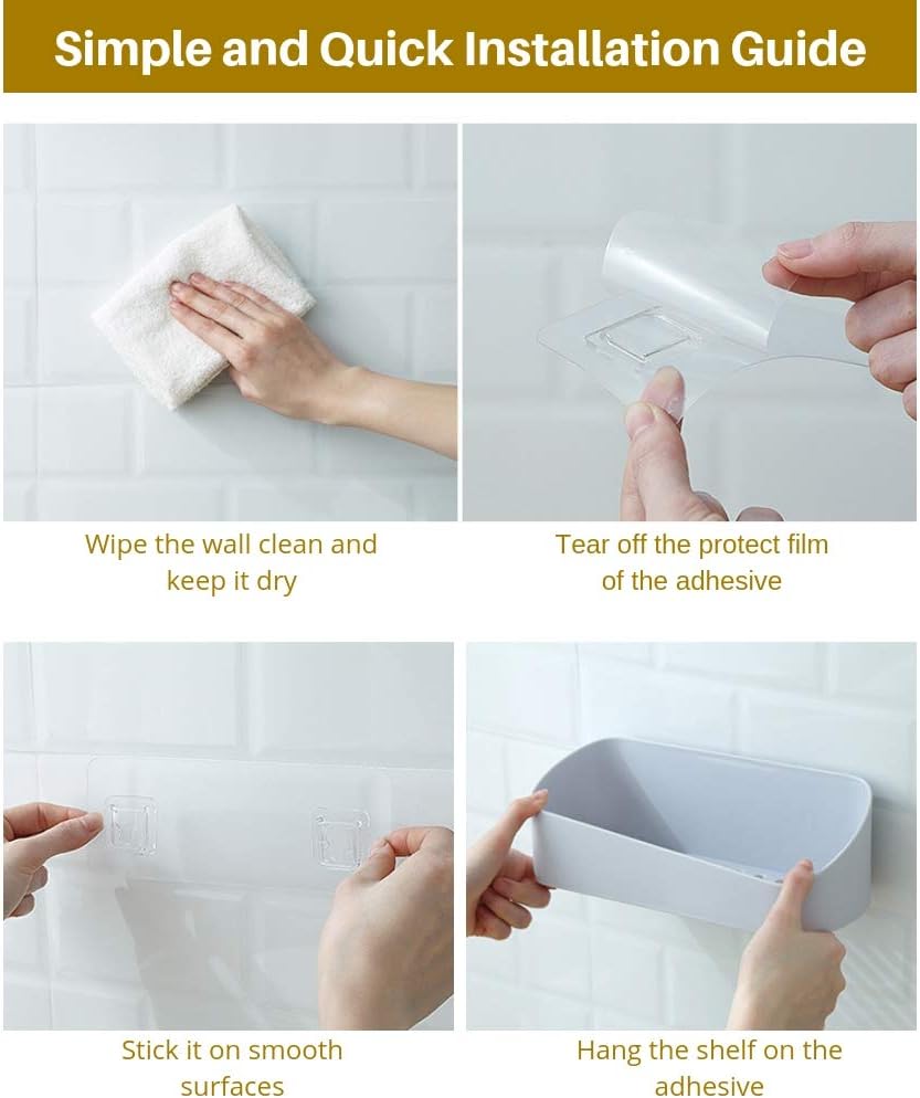 SUNFICON Adhesive Shower Caddy Wall Mounted Storage Rack Gray