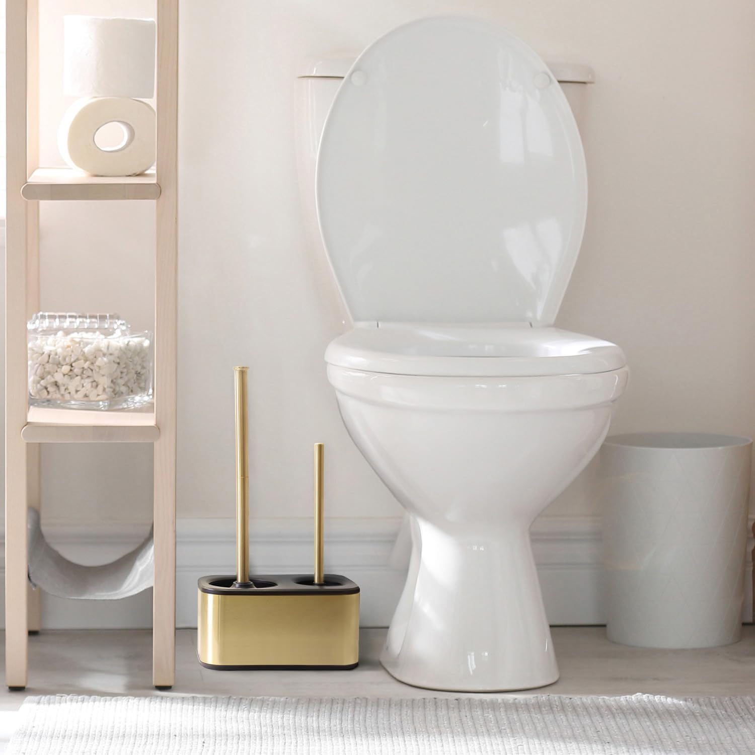 Blue Donuts Toilet Brush with Gold Plunger Set