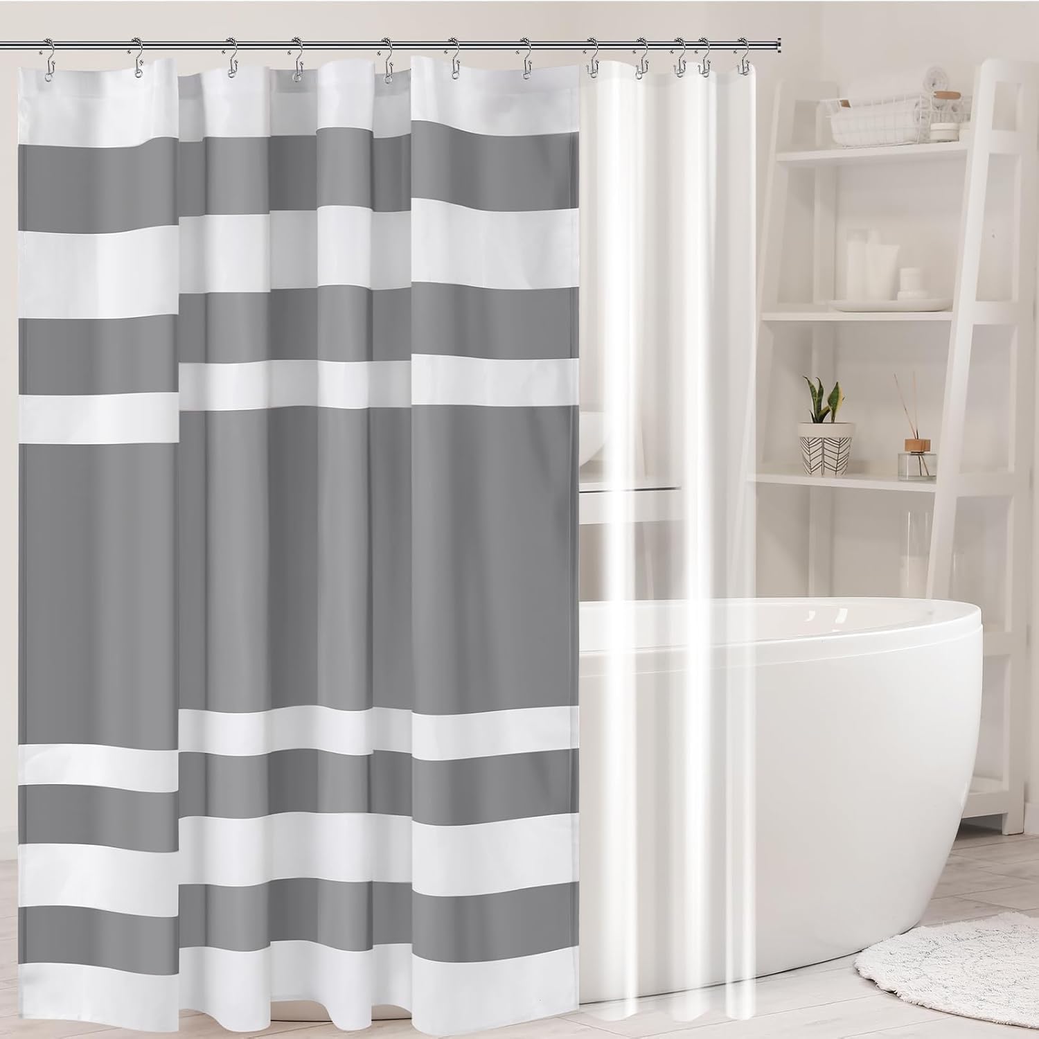 Tranqun Boho Farmhouse Shower Curtain Set with Tassel and Clear Liner