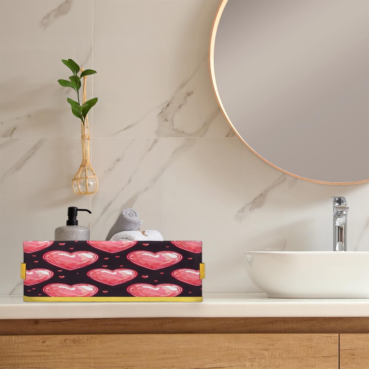 Valentines Heart Toilet Paper Storage Basket with Handle